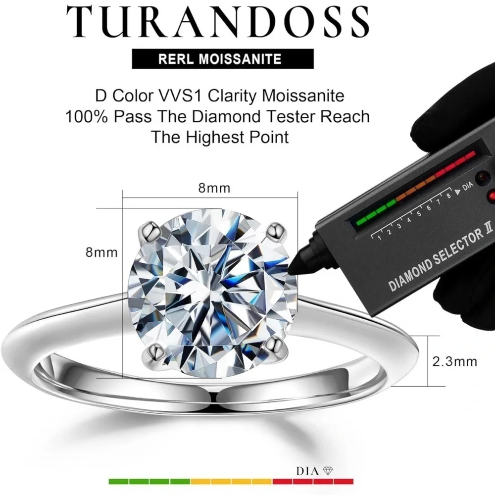Moissanite Rings for‎ Women, 2CT VVS1 Clarity Rings 14K White Gold Vermeil…